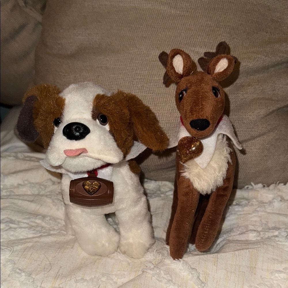 Brown and White Stuffed Animal Dog Set